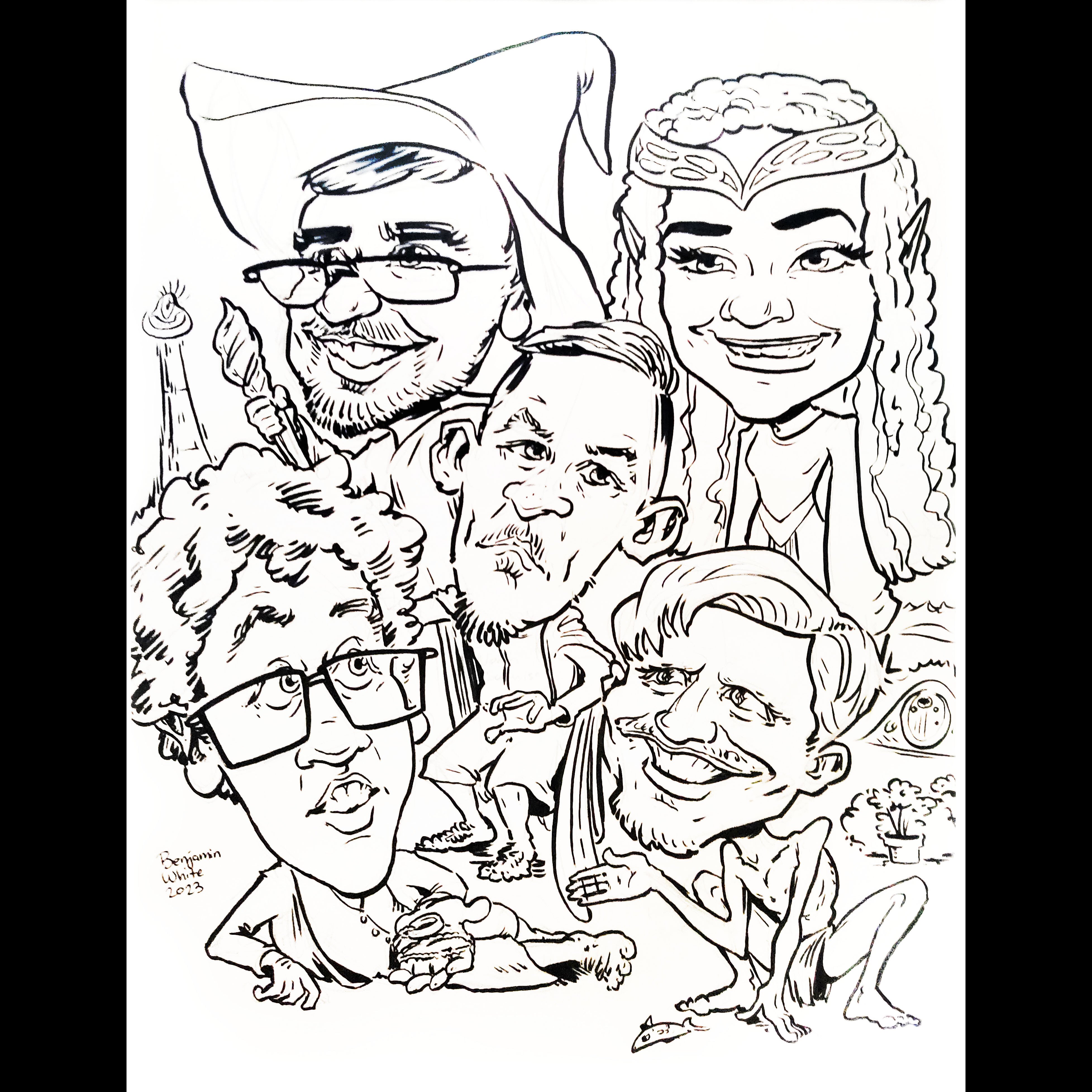 Caricature of a group of fantasy adventurers on a quest