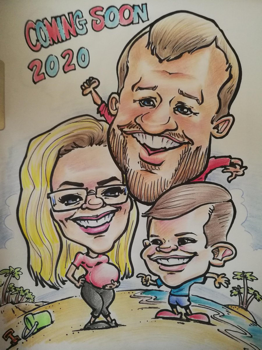 Caricature of a pregnancy announcement for a fourth family member