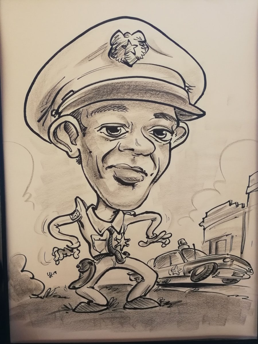 Black and White Caricature of Barney Fife preparing for a Mayberry duel