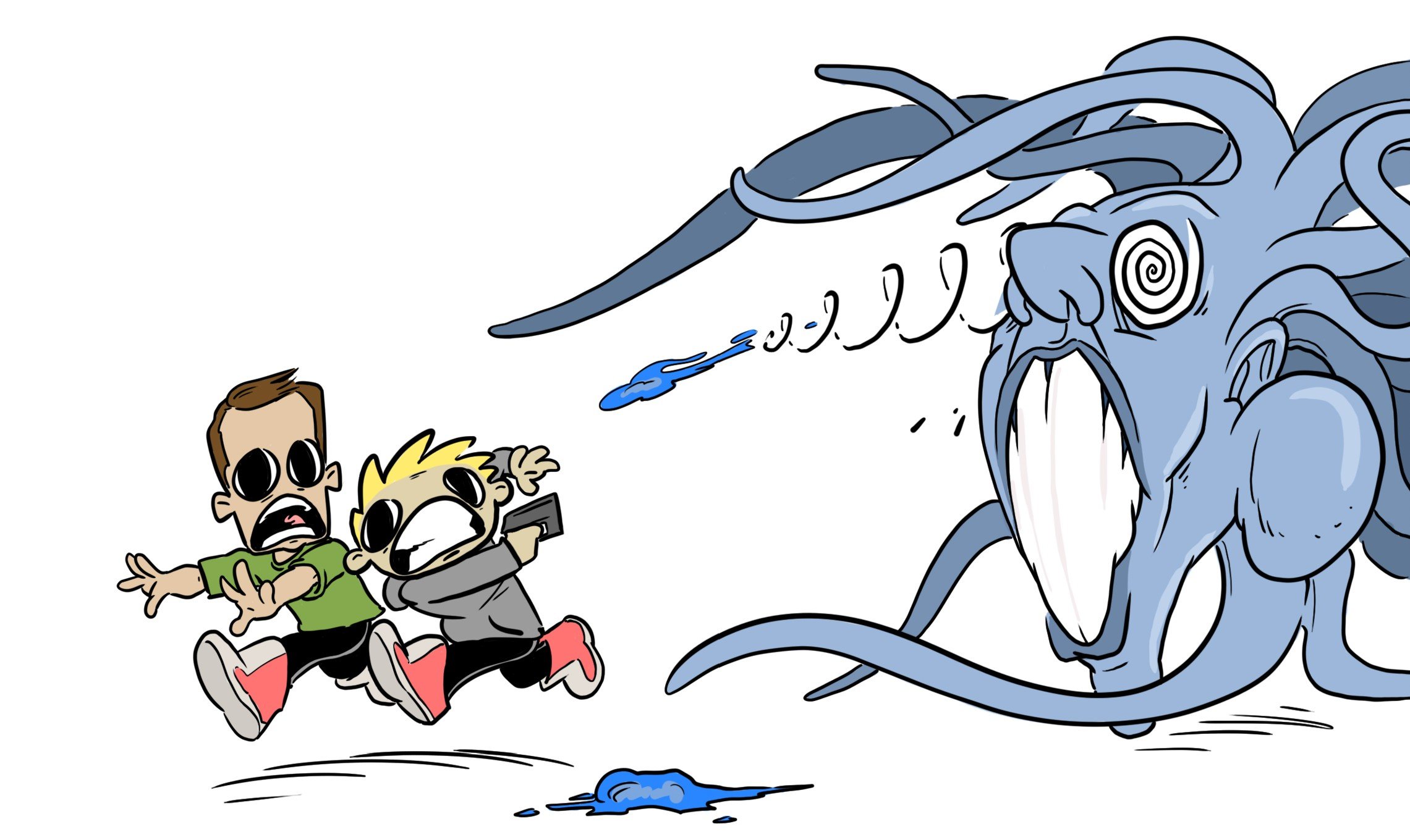 Banner image for the Cosmic Loaf featuring Loaf and Citrus running away from alien fauna