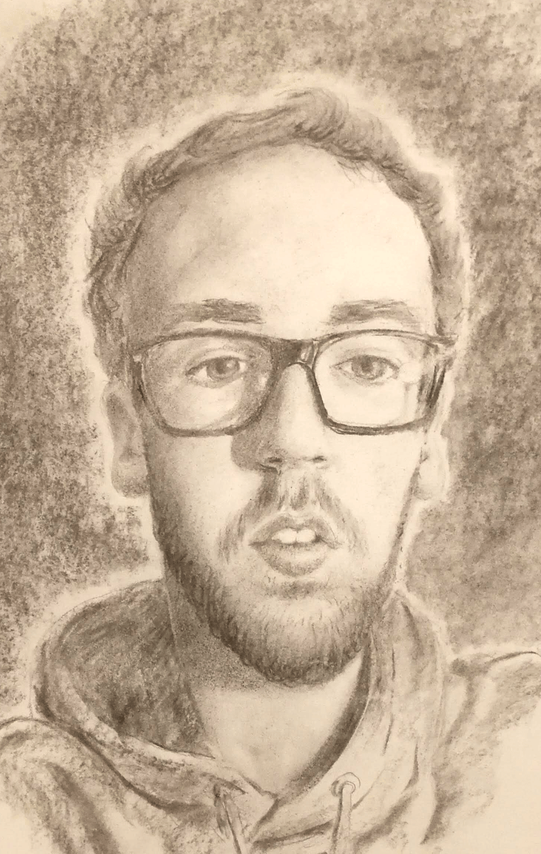Charcoal self portrait of Ben White