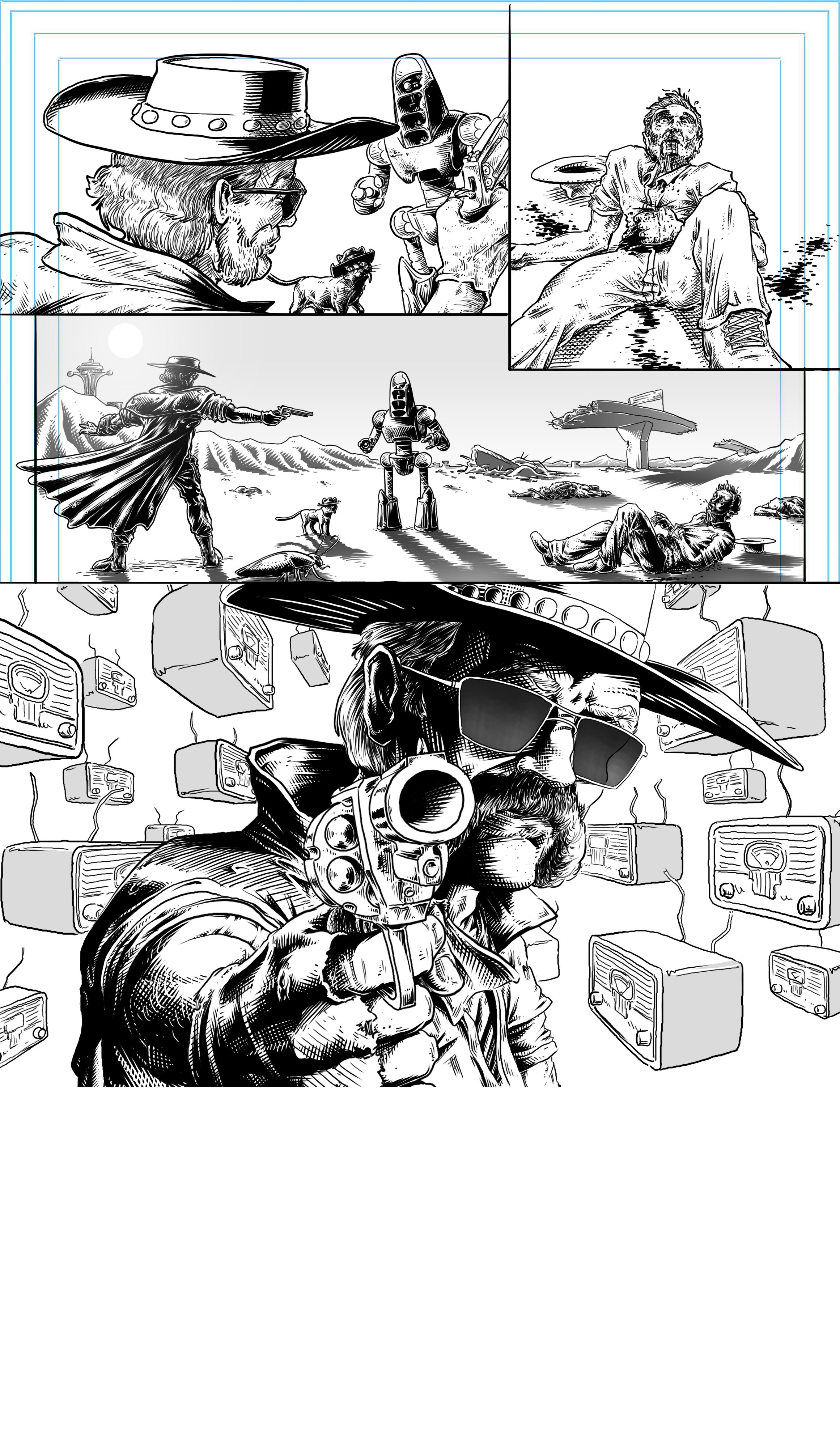 Concept page one of an Al Chestbreach fan comic. Digital inking.