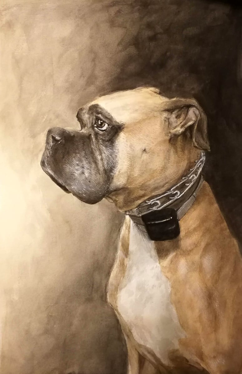 Formal painting of dog on paper